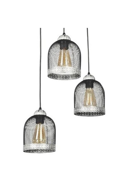 0056931 3 Lü Sarkıt Kasa Siyah Silver Avize modelleri