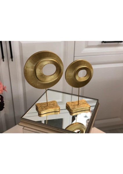 Tekno Trust Altın Varaklı Modern Dekoratif Ikili Halka Biblo