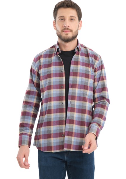 Erkek Bordo Kareli Kışlık Yünlü Cepli Geniş Kesim Gömlek fiyatları