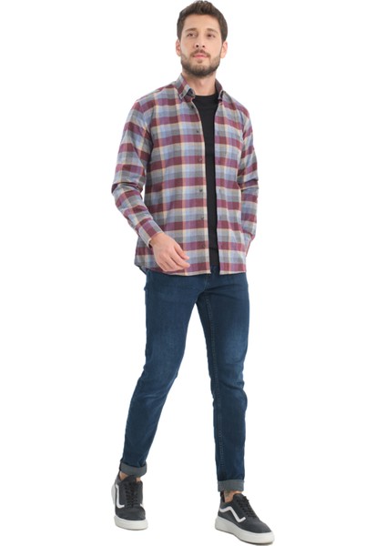 Erkek Bordo Kareli Kışlık Yünlü Cepli Geniş Kesim Gömlek modelleri