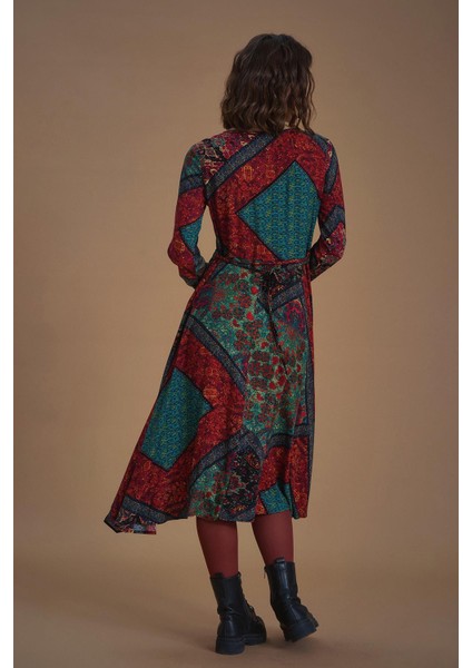 Siyah Bohem Desenli Uzun Kollu Asimetrik Kesim Kışlık Kadın Elbise indirimleri