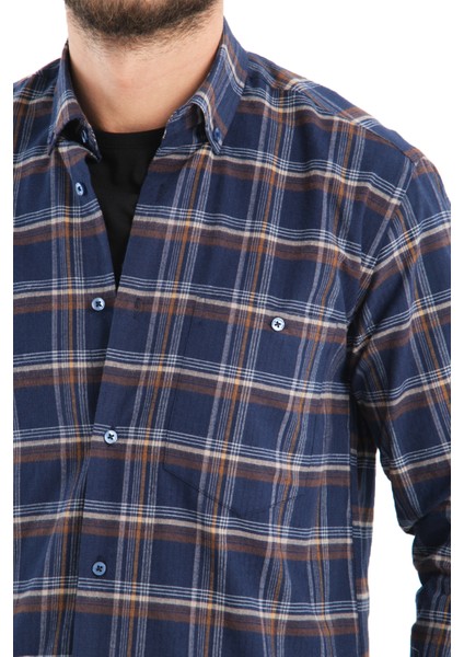 Erkek Lacivert Kareli Kışlık Yünlü Cepli Geniş Kesim Gömlek modelleri