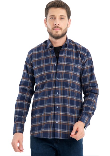 Erkek Lacivert Kareli Kışlık Yünlü Cepli Geniş Kesim Gömlek fırsatları