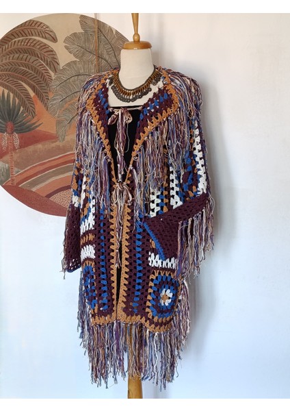 Hippybutik Çok Renkli Hippy Tarzı Tığ Dokuma Elişi Tasarım Püsküllü Hırka Astarsız Ceket /hırka fiyatları