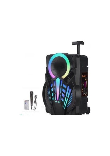 Party Box Bluetooth Hoparlör Büyük Boy Taşınabilir Şarjlı Kablosuz Hoparlör + Karaoke Mikrofon