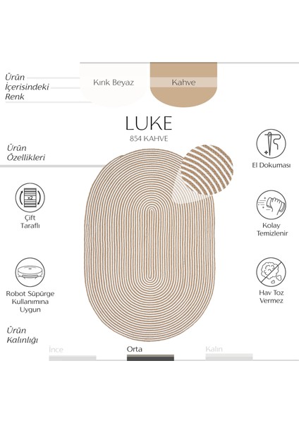Luke 854 Mutfak Halısı Dekoratif Halı Yolluk Antre Hol Halısı Oval Banyo Halısı Hasır Balkon Halısı