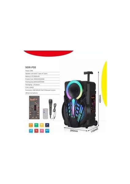 Party Box Bluetooth Hoparlör Büyük Boy Taşınabilir Şarjlı Kablosuz Hoparlör + Karaoke Mikrofon