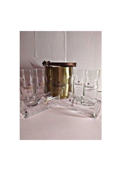Özel Tasarım Altın Seri Rakı Bardağı(6 Adet)+ Altın Seri Çelik Buz Kovası Set Lotus Bardak