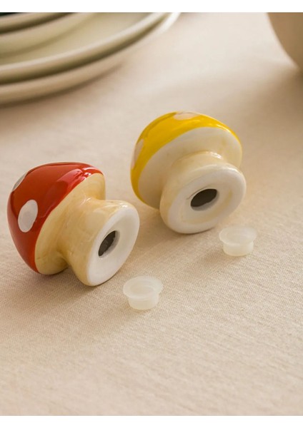 Ekru Baskılı Mantar Model Seramik Tuzluk ve Biberlik Renkli modelleri