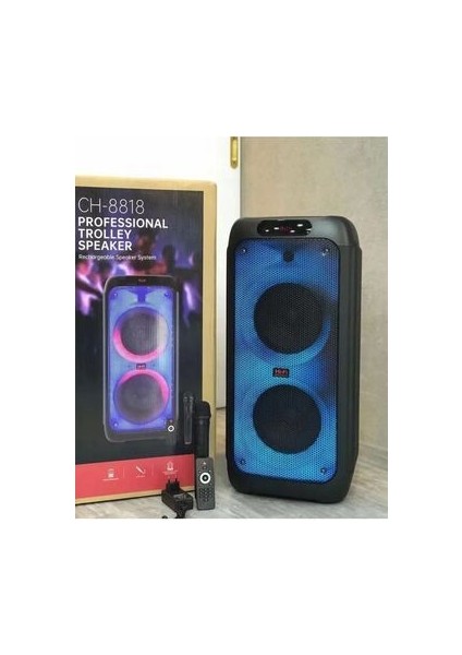 Süper Bass Büyük Boy Bluetooth Hoparlör LED Işıklı Çift Hoparlör Kablosuz Mikrofonlu Karaoke Speaker