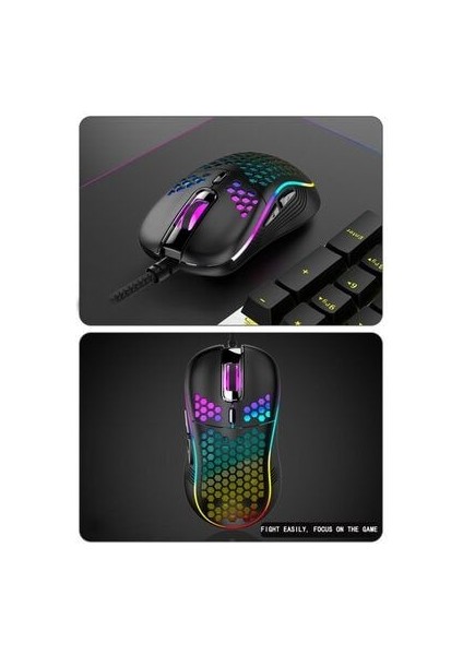 Rgb LED Işıklı Oyuncu Mouse Gaming 800-2400 Dpi 0 Oyun Mouse Mat Siyah