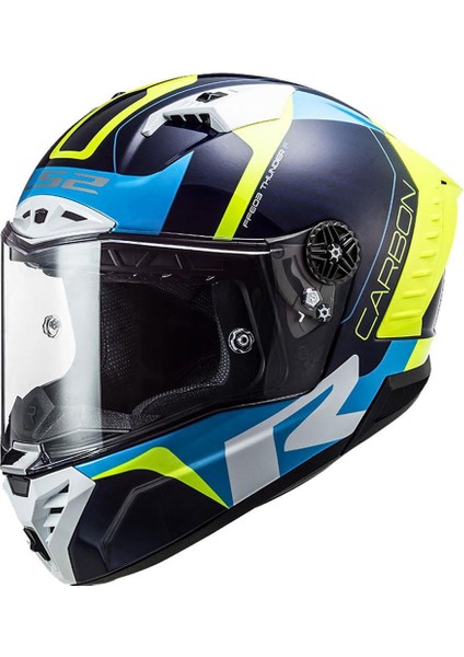 Thunder Karbon Racıng 1 Mavi-Neon Sarı Kask