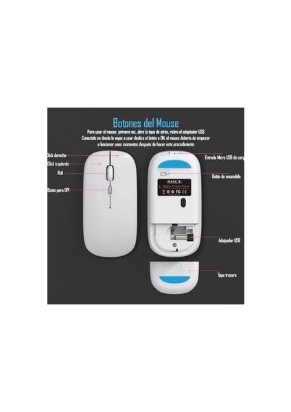 Şarjlı Kablosuz Mouse 2.4 Ghz 1600DPI E-1300 Turkuaz