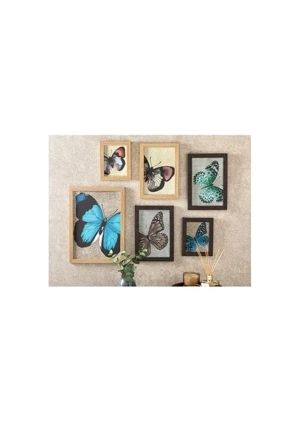 Butterfly 6'lı Tablo 20X30CM+16X21+30X40 cm Kahve