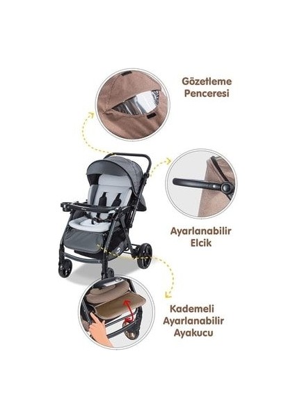 Babycare Combo Maxi Pro Çift Yönlü Bebek Arabası Gri indirimleri