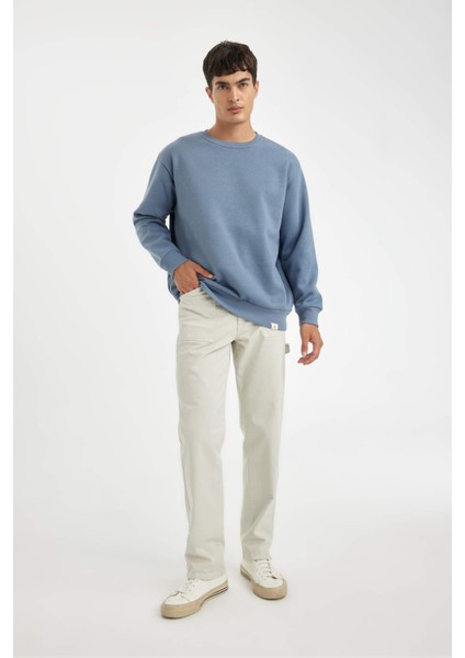 Oversize Geniş Kalıp Bisiklet Yaka Kalın Basic Düz Sweatshirt T5139AZ24AU