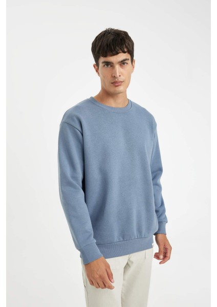 Oversize Geniş Kalıp Bisiklet Yaka Kalın Basic Düz Sweatshirt T5139AZ24AU