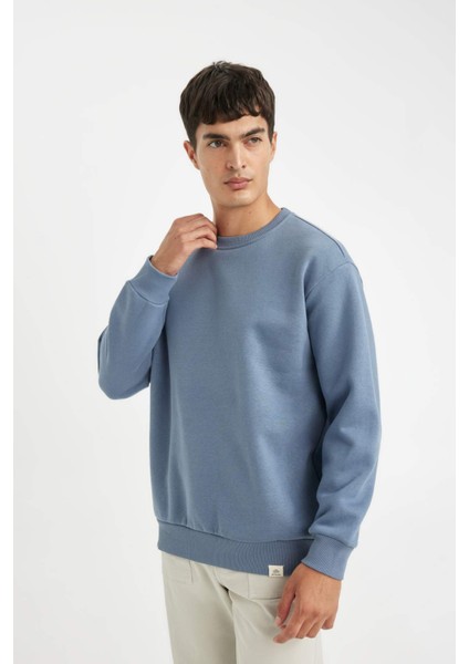 Mavi Oversize Geniş Kalıp Bisiklet Yaka Kalın Kumaş Basic Düz Sweatshirt T5139AZ24AU