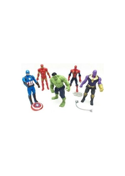 Avangers 5'li Figür Oyuncak Thanos Örümcek Adam Ironman Hulk Kaptan Amerika 12 cm