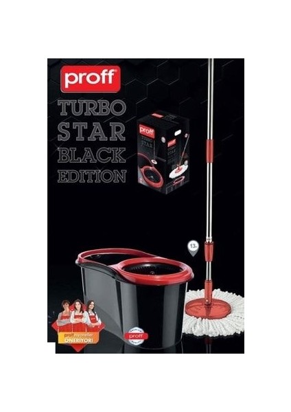 Döner Başlıklı Mop Temizlik Seti Proff - Kırmızı & Siyah modelleri