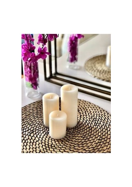 Silindir Beyaz Kokulu Uzun 3lü Sandal Ağacı Kokulu Set Mum fiyatları