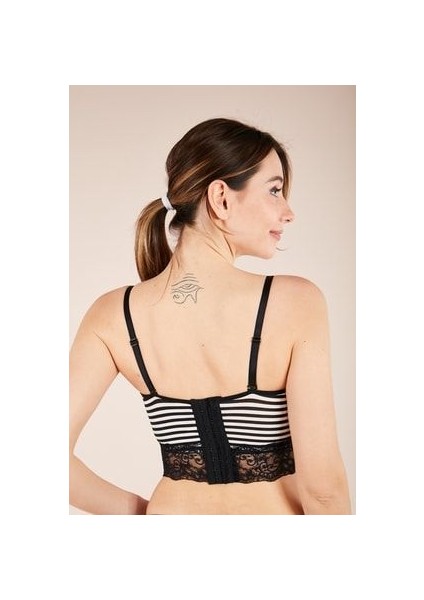 Push -Up Dolgulu Dantelli Siyah Çizgili Straplez Büstiyer modelleri