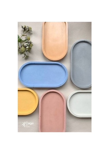Beton Tray Mum, Takı ve Saksı Altlığı Oval Tepsi - Beyaz modelleri
