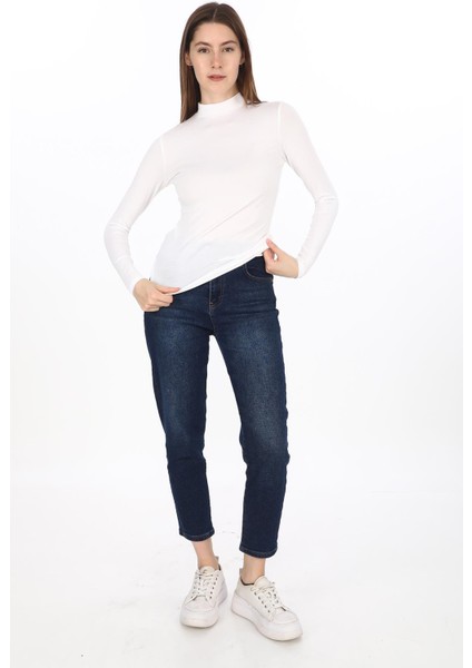 Kadın Viskon Dik Yaka Slim Fit Tişört-Beyaz indirimleri