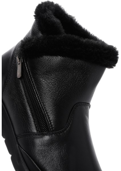 Kadın Siyah Fermuarlı Kürk Detaylı Deri Comfort Bot 24Wfd235318
