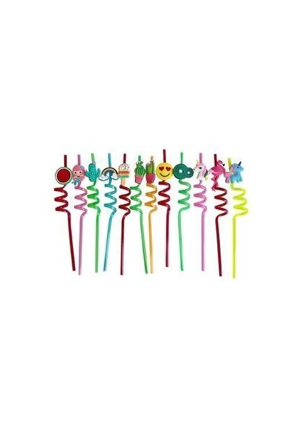 Dörtlü Sevimli Renkli Emojili Pipet- Kokteyl Ev Dekorasyon