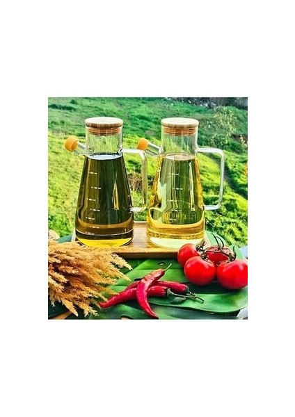 Masterchef Yeni Sezon Yağlık 900 ml Bambu Kapaklı Borosilikat Cam Yağlık Master Yağlık 2li