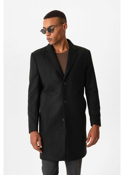 Siyah Slim Fit Ceket Yaka Erkek Kaban fiyatları