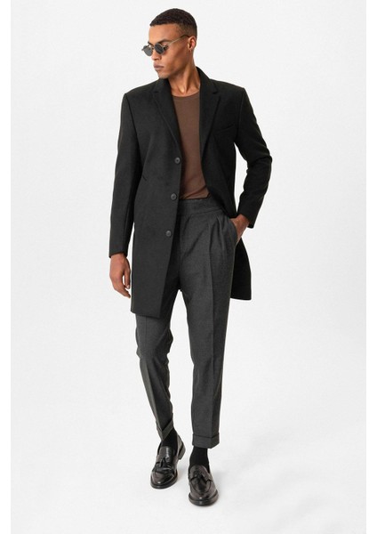 Siyah Slim Fit Ceket Yaka Erkek Kaban modelleri
