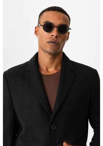 Siyah Slim Fit Ceket Yaka Erkek Kaban fırsatları