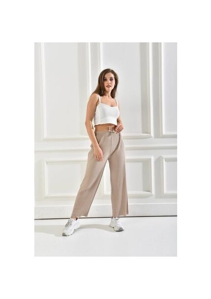 Kadın Ribana Kumaş Fitilli Pantolon Bej fiyatları
