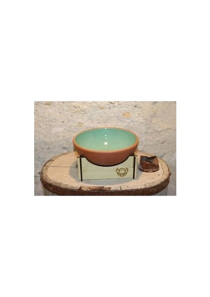 2'li Ahşap Ayaklı Çömlek Kedi-Köpek Mama Kabı