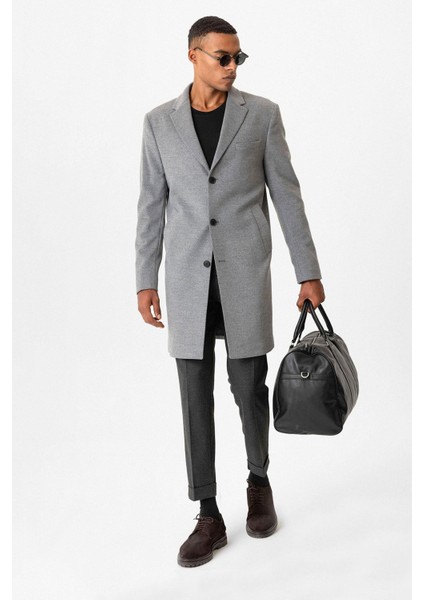 Gri Slim Fit Ceket Yaka Erkek Kaban fiyatları
