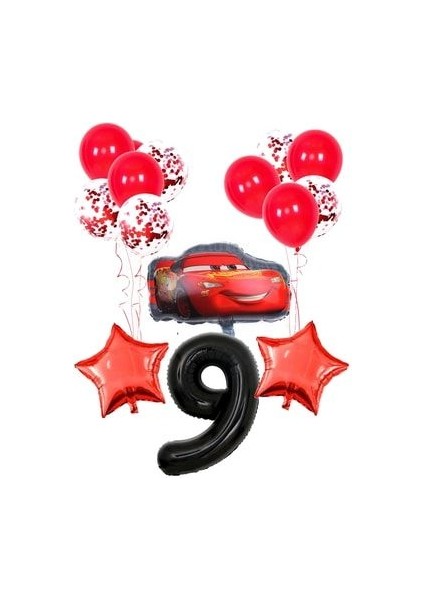 Pullu Şeffaf Balonlu Yarış Arabası Temalı Balon Seti The Cars Movie Balloon Set