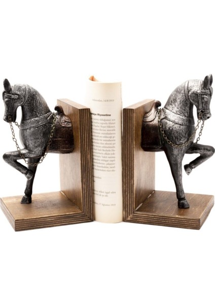 Beyaz Polyester Dekoratif At Figürü Biblo ve Kitap Tutucu