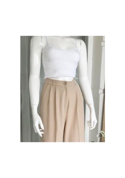 Kadın Beyaz Ince Askılı Crop