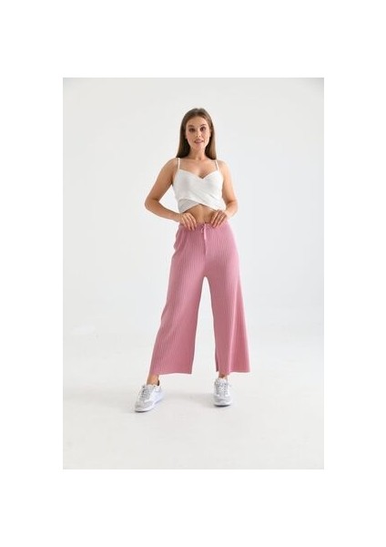 Kadın Ribana Kumaş Fitilli Pantolon Pembe modelleri