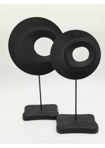 Mat Siyah Halka Seti, 2'li Dekoratif Obje, Poliresin Malzeme