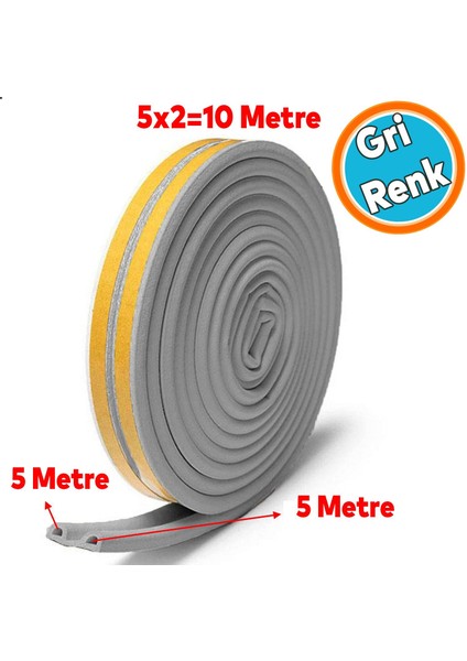 Kapı Pencere Bandı Fitili Gri Renk Yapışkanlı Gri Soğuk Izolasyon Bant 5x2=10 Metre