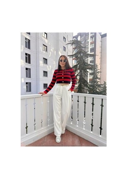 Kırmızı Lacivert Şeritli Kısa Hırka indirimleri