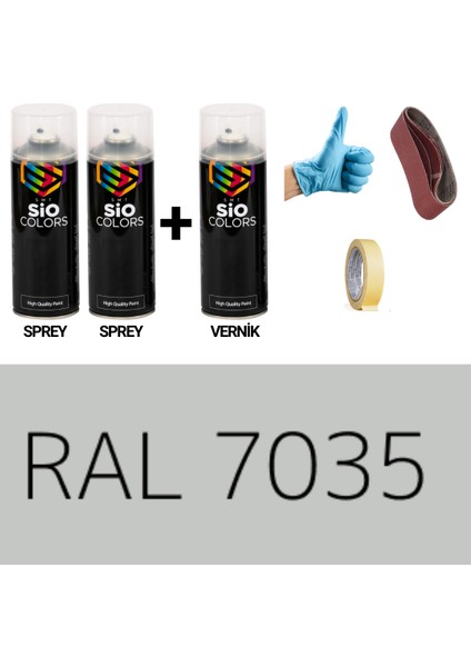 2 Adet Sprey +1 Adet Vernik Açık Gri Ral-7035 Sprey Boya Seti 400 ml + Zımpara + Kağıt Bant + Eldiven