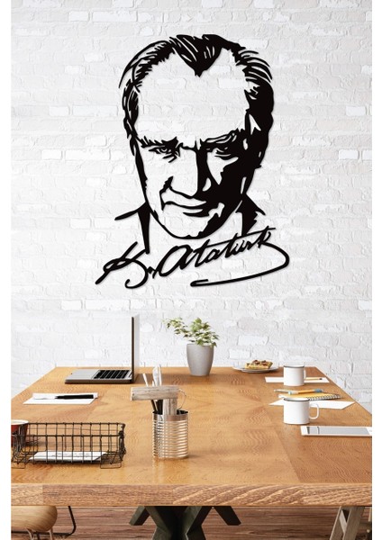 Atatürk Portre Imzalı Dekoratif Siyah Metal Duvar Tablosu Ev & Ofis Dekoru 1,5 mm Kalınlık fırsatları
