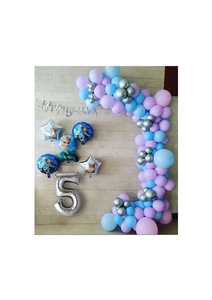 Frozen Balon Zinciri Seti 1-9 Arası Rakam Balon Seçenekli (Pompa+Zincir+Yapıştırıcı)