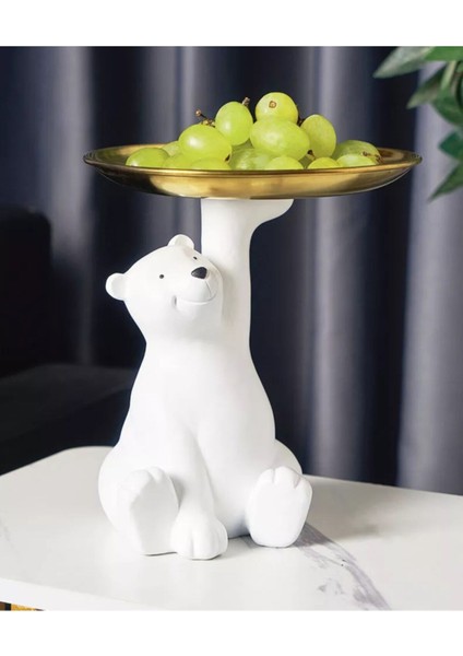 Sevimli ayı figürüyle dekoratif kase, 10x11, polyester, beyaz. indirimleri