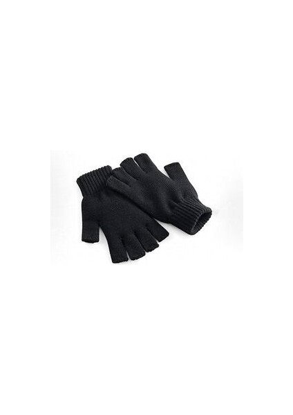 Düz Siyah Kesik Parmak Eldiven Unisex Kullanıma Uygun Siyah Renk Sezonluk