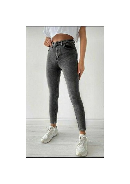 Layla Füme Yüksel Bel Dar Paça Skinny Likralı Kot Pantalon